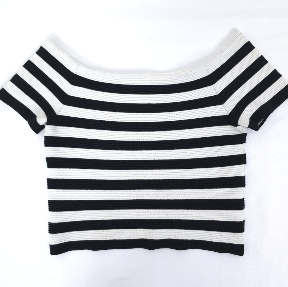Alice + Olivia Boat neck Nautical Stripe thick knit Crop Top